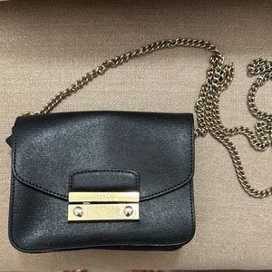 Furla Black and Gold Crossbody Bag with Chain Strap